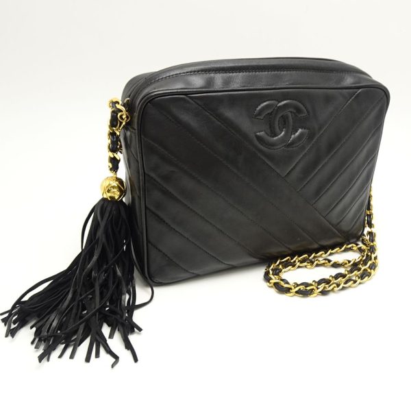 054913 2 Chanel Chain Shoulder Bag Crossbody Lambskin Black