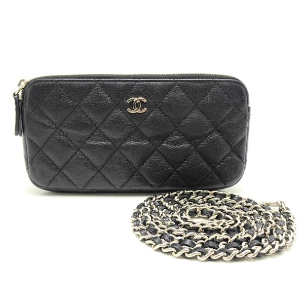 055073 10 Chanel Matelasse Chain Wallet Diagonal Soft Caviar Skin Black