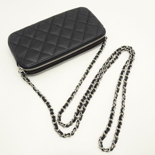 055073 3 Chanel Matelasse Chain Wallet Diagonal Soft Caviar Skin Black