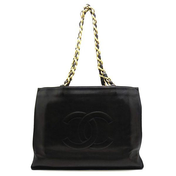 055147 10 Chanel Chain Tote Bag Leather Black x Gold Hardware