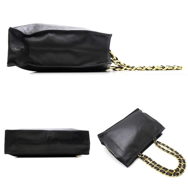 055147 2 Chanel Chain Tote Bag Leather Black x Gold Hardware