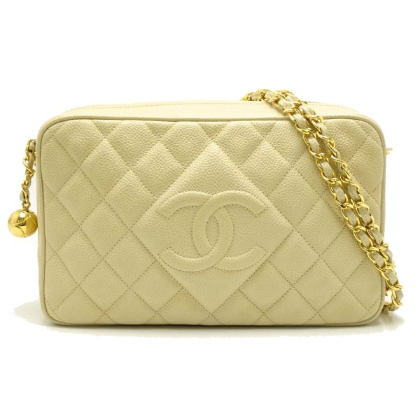 055400 10 Chanel Chain Shoulder Bag Diagonal Matelasse Caviar Skin Ivory