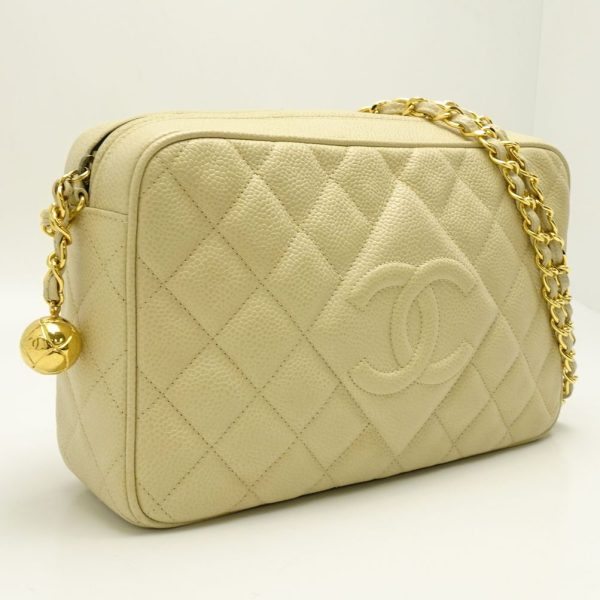 055400 2 Chanel Chain Shoulder Bag Diagonal Matelasse Caviar Skin Ivory