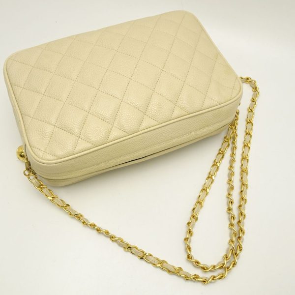 055400 3 Chanel Chain Shoulder Bag Diagonal Matelasse Caviar Skin Ivory