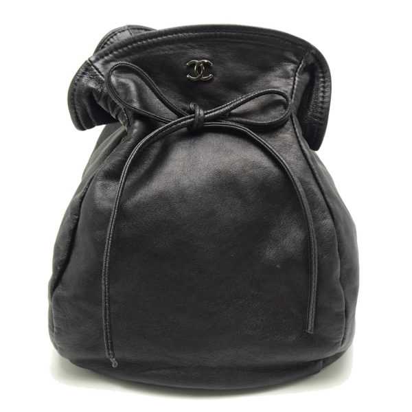 055402 10 Chanel Drawstring Bag Handbag Lambskin Black