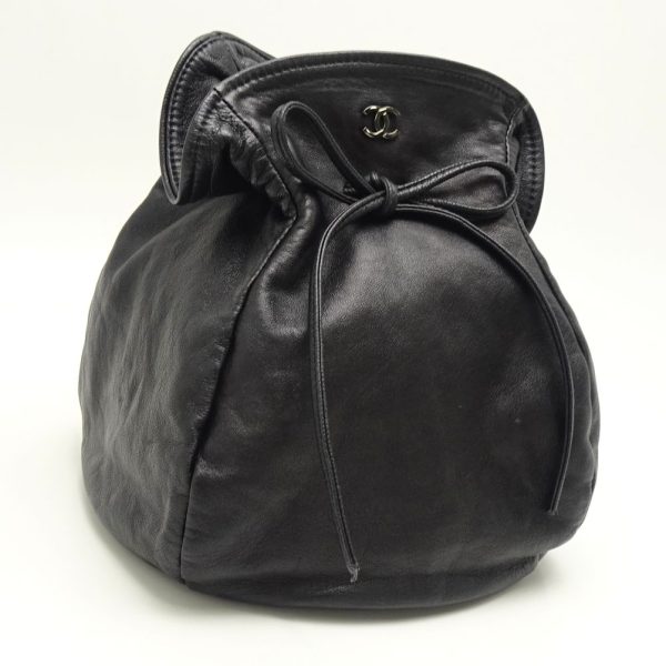 055402 2 Chanel Drawstring Bag Handbag Lambskin Black