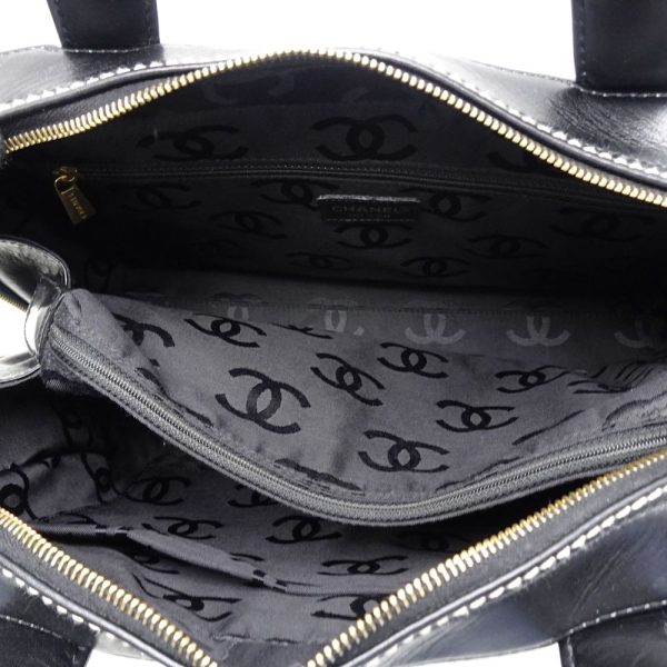 055482 5 Chanel Mini Boston Bag Handbag Wild Stitch Lambskin Black