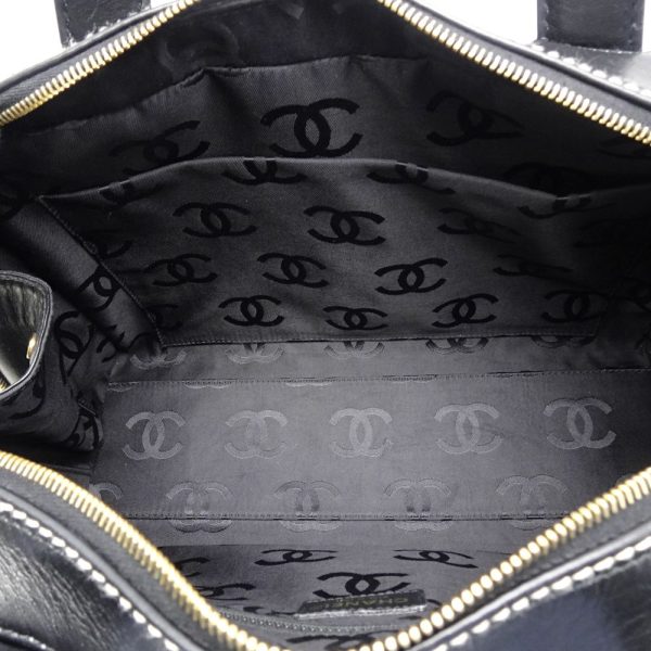 055482 6 Chanel Mini Boston Bag Handbag Wild Stitch Lambskin Black