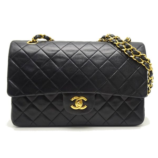 055484 10 Chanel Chain Shoulder Bag Lambskin Flap Black