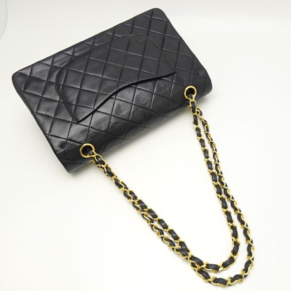 055484 2 Chanel Chain Shoulder Bag Lambskin Flap Black