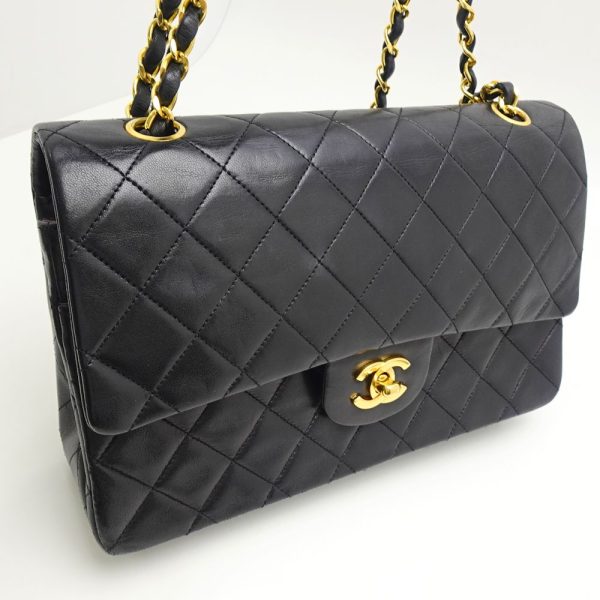 055484 4 Chanel Chain Shoulder Bag Lambskin Flap Black