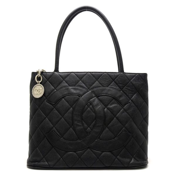 055913 10 Chanel Reprint Tote Bag Caviar Skin Black