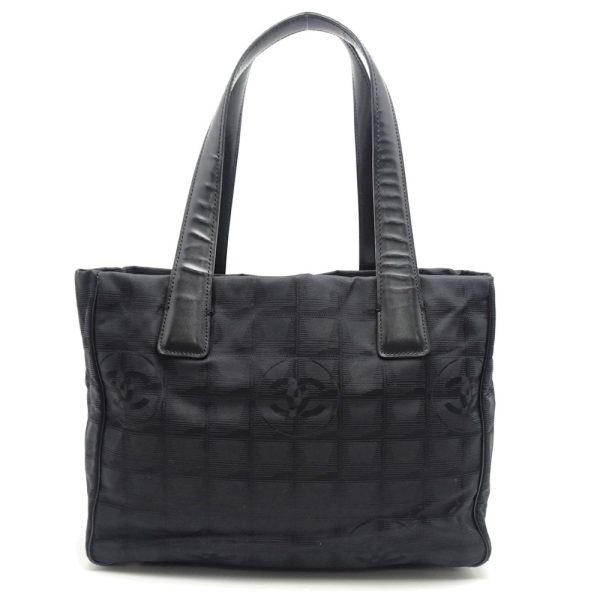 056232 10 Chanel New Travel Line Tote Bag PM Black Nylon x Leather