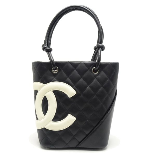 056346 10 Chanel Cambon Line Small Tote Bag Black x White