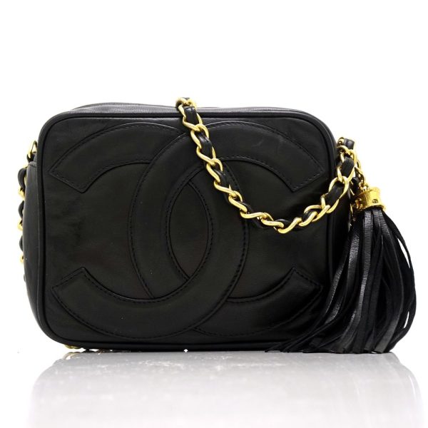 056482 10 Chanel Chain Shoulder Bag Crossbody Leather Black Fringe