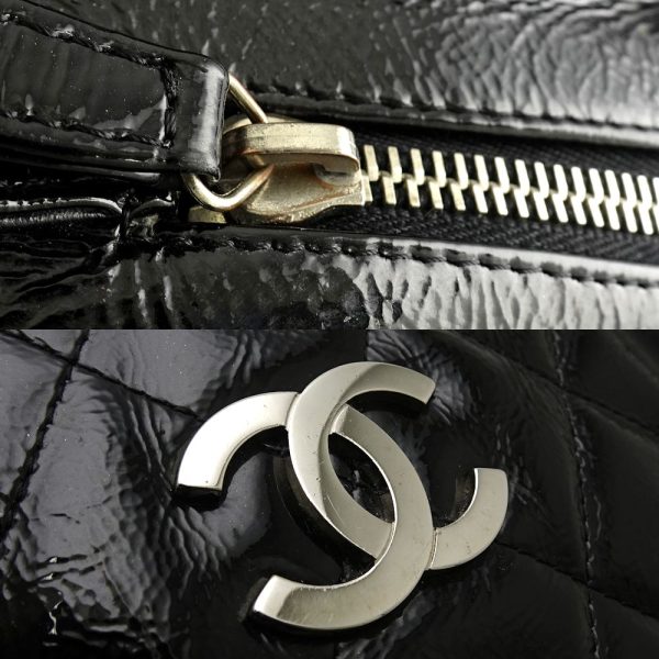 056485 5 Chanel Chain Tote Bag Matelasse Patent Leather Black