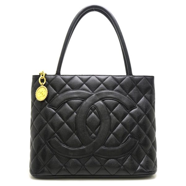 057475 10 Chanel Reprint Tote Bag Black Caviar Skin