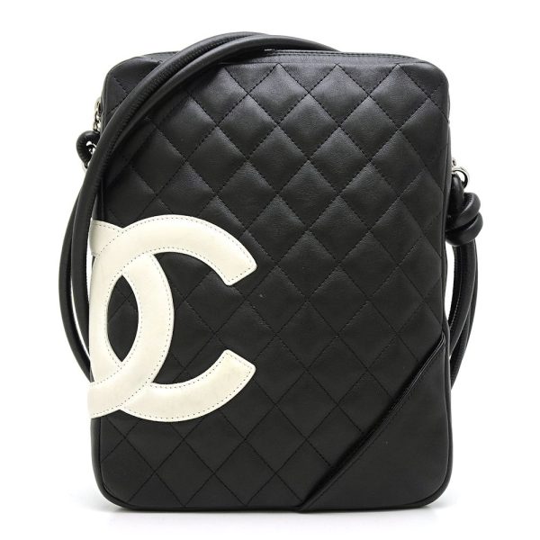 057782 10 Chanel Cambon Line Shoulder Bag Diagonal Lambskin Black