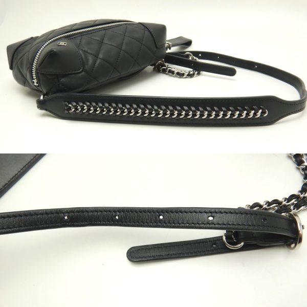 057814 4 Chanel Waist Bag Lambskin Black Pouch