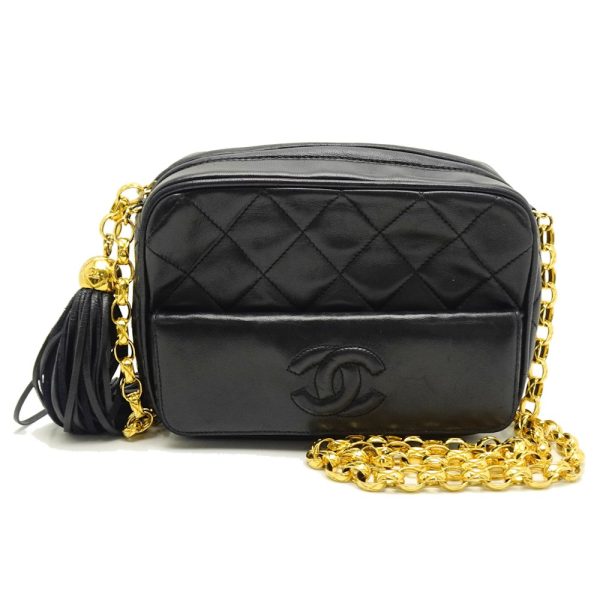 057862 10 Chanel Chain Shoulder Bag Crossbody Lambskin Black