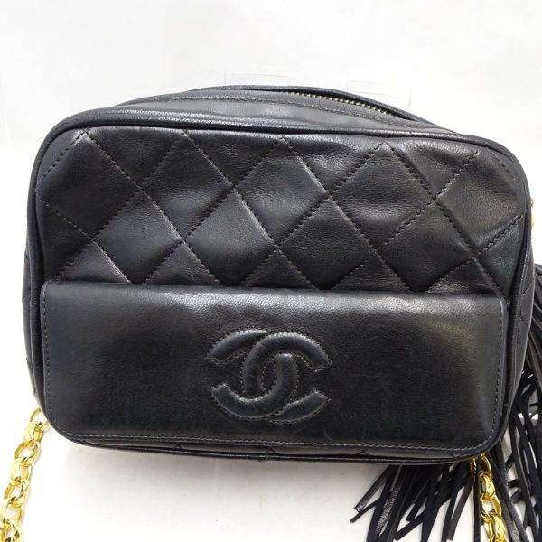 057862 2 Chanel Chain Shoulder Bag Crossbody Lambskin Black