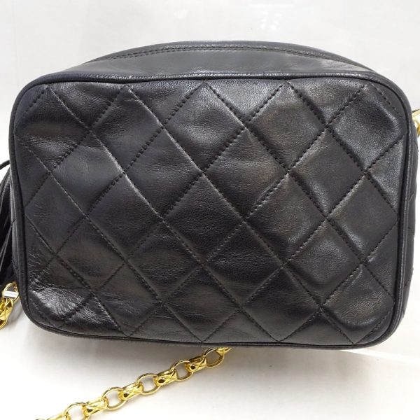 057862 3 Chanel Chain Shoulder Bag Crossbody Lambskin Black