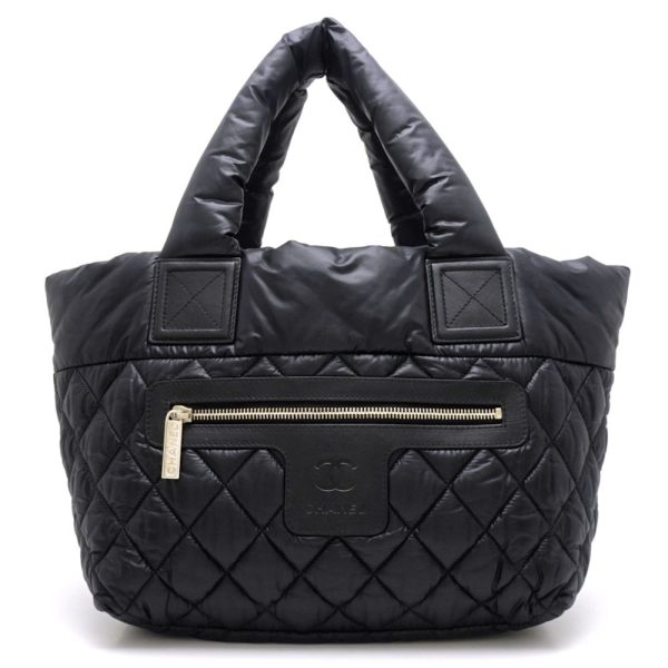 058188 10 Chanel Coco Coon Tote Bag PM Nylon x Leather Black