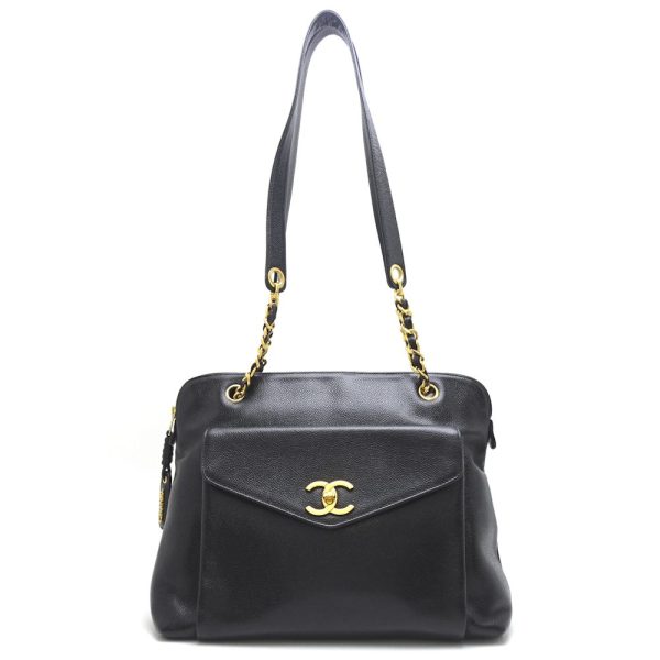 058565 10 Chanel Shoulder Tote Bag Caviar Skin Black