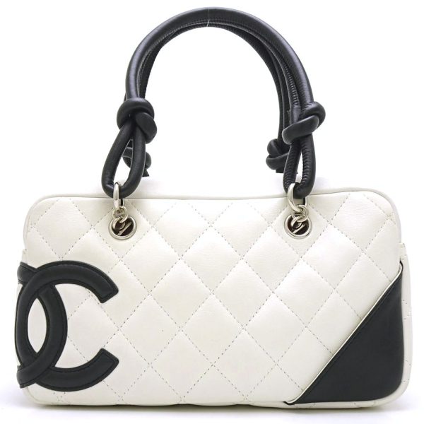 058894 10 Chanel Cambon Line Mini Bowling Bag Calf White x Black