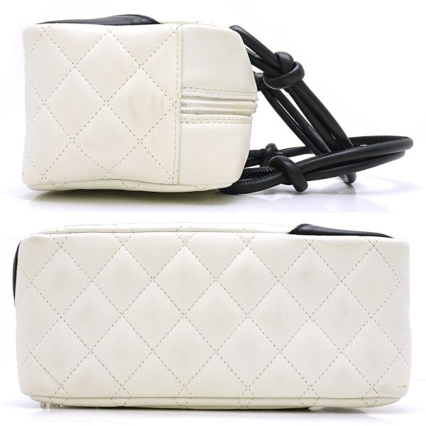 058894 2 Chanel Cambon Line Mini Bowling Bag Calf White x Black