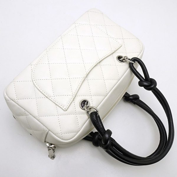 058894 3 Chanel Cambon Line Mini Bowling Bag Calf White x Black