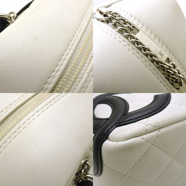 058894 6 Chanel Cambon Line Mini Bowling Bag Calf White x Black