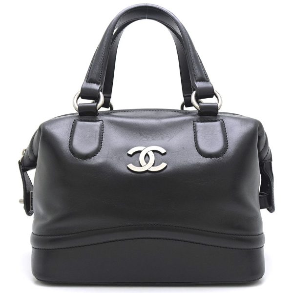 058895 10 Chanel Mini Boston Bag Handbag Leather Black