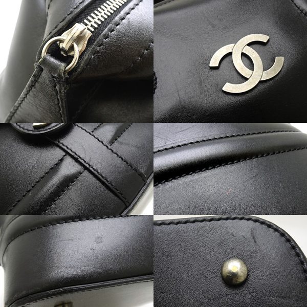 058895 5 Chanel Mini Boston Bag Handbag Leather Black