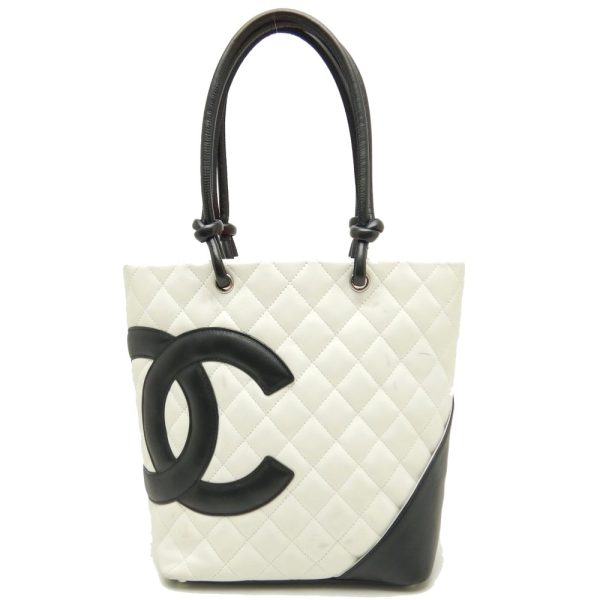 059028 10 Chanel Cambon Line Medium Tote Bag Lambskin White x Black