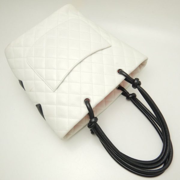 059028 3 Chanel Cambon Line Medium Tote Bag Lambskin White x Black