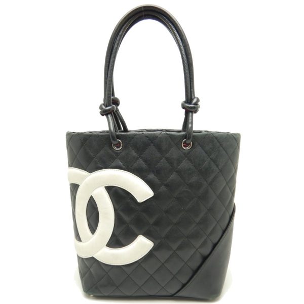 059029 10 Chanel Cambon Line Medium Tote Bag Calf Black x White