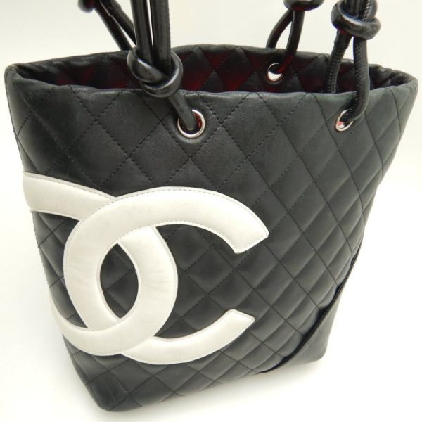 059029 4 Chanel Cambon Line Medium Tote Bag Calf Black x White