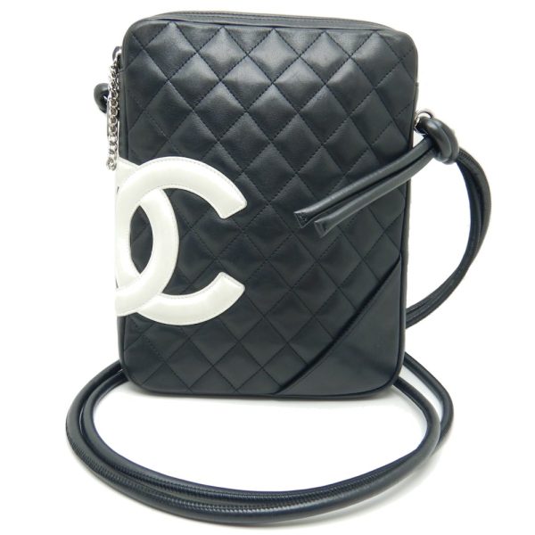 059774 10 Chanel Cambon Line Shoulder Bag Diagonal Lambskin Black White