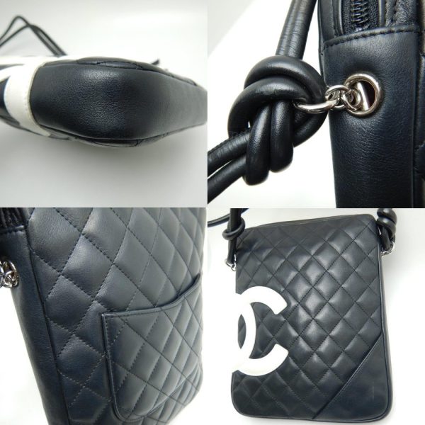 059774 4 Chanel Cambon Line Shoulder Bag Diagonal Lambskin Black White