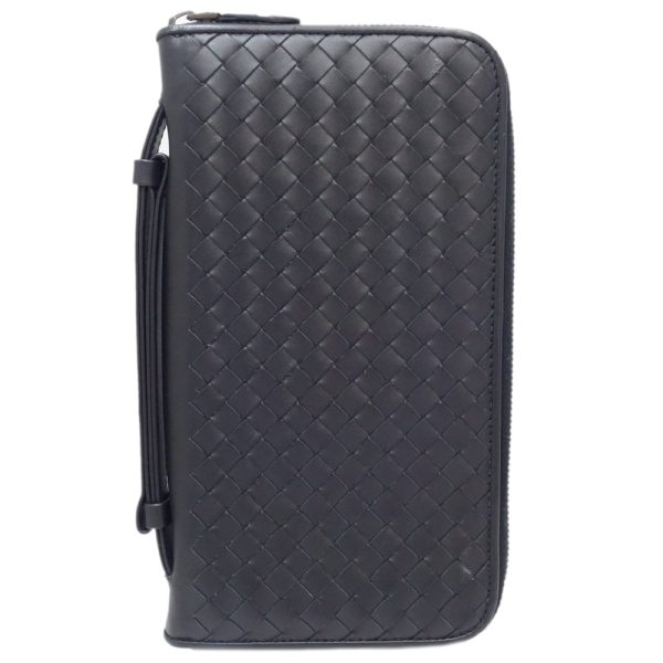 083575 1 Bottega Veneta Travel Case Intrecciato Long Wallet Leather Black