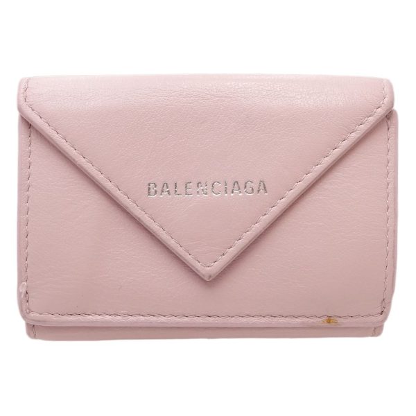 083702 1 Balenciaga Paper Mini Wallet Tri Fold Smooth Leather Light Rose