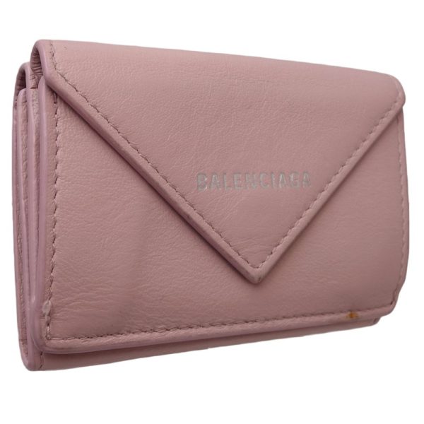 083702 2 Balenciaga Paper Mini Wallet Tri Fold Smooth Leather Light Rose