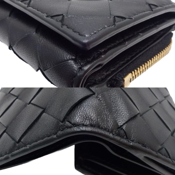 083731 4 Bottega Veneta Zipper Wallet Intrecciato Trifold Leather Black