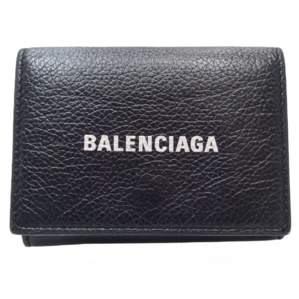 083744 1 Balenciaga Cash Mini Wallet Tri Fold Leather Black