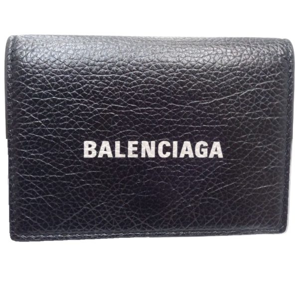 083744 2 Balenciaga Cash Mini Wallet Tri Fold Leather Black