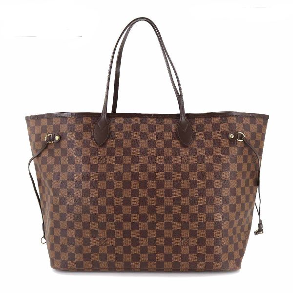 1 Louis Vuitton Damier Neverfull GM Tote Bag Ebene Series Gold Metal Fittings