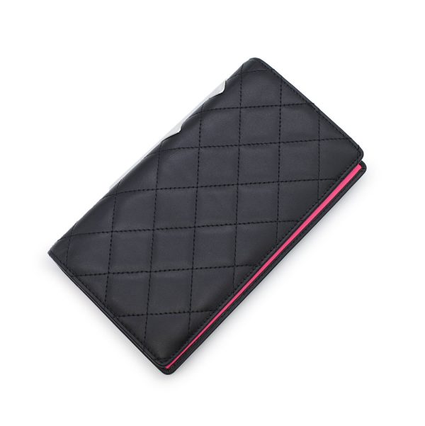 1 Chanel Cambon Line Long Wallet Black White Pink