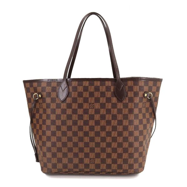 1 Louis Vuitton Damier Neverfull MM Tote Bag Ebene Brown Red Gold Metal Fittings