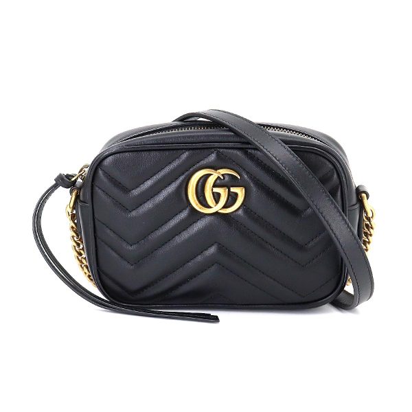 1 Gucci GG Marmont Quilting Mini Chain Shoulder Bag Leather Black